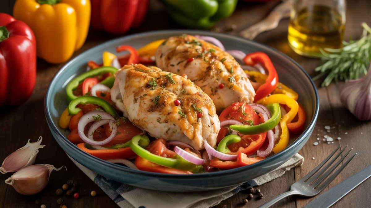 Poulet basquaise léger aux poivrons colorés, un plat du sud aux saveurs ensoleillées