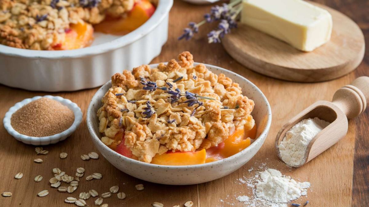 Dégustez un crumble de pêches et lavande : l'irrésistible dessert d'été