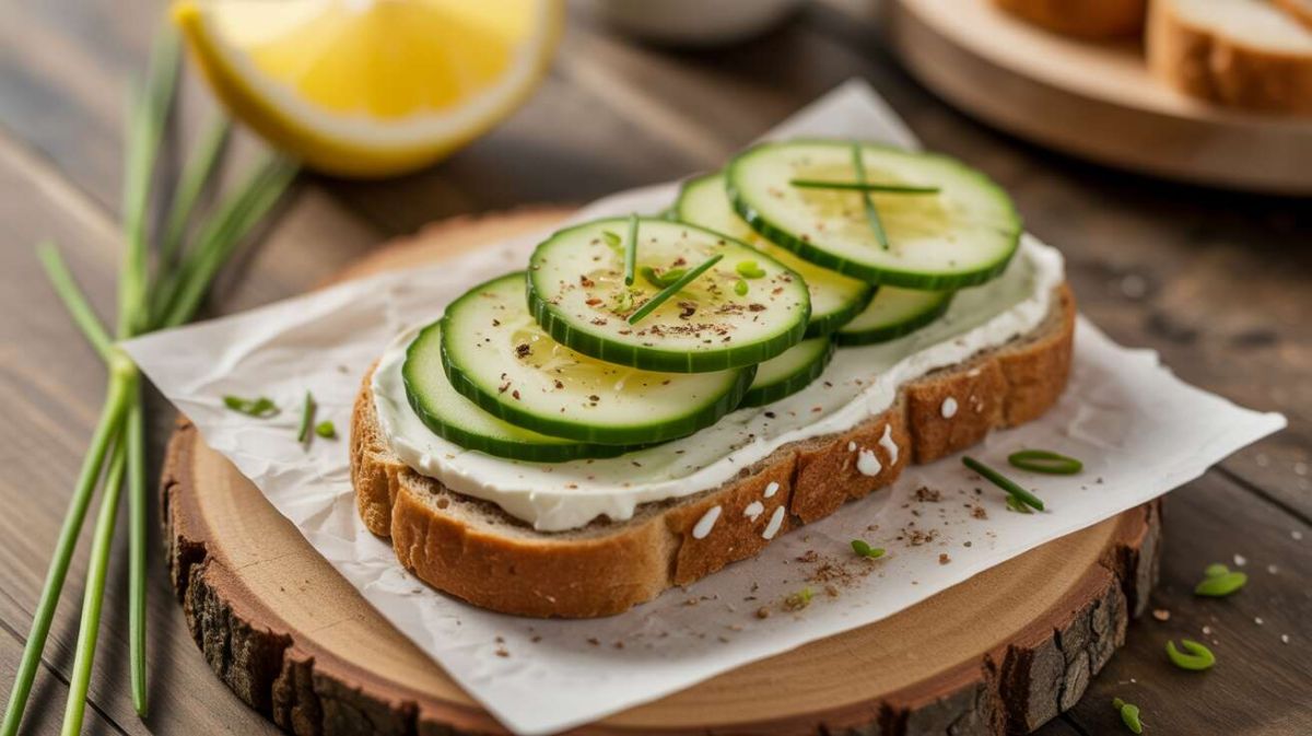 Savourez des tartines de concombre et fromage frais, simples et délicieuses