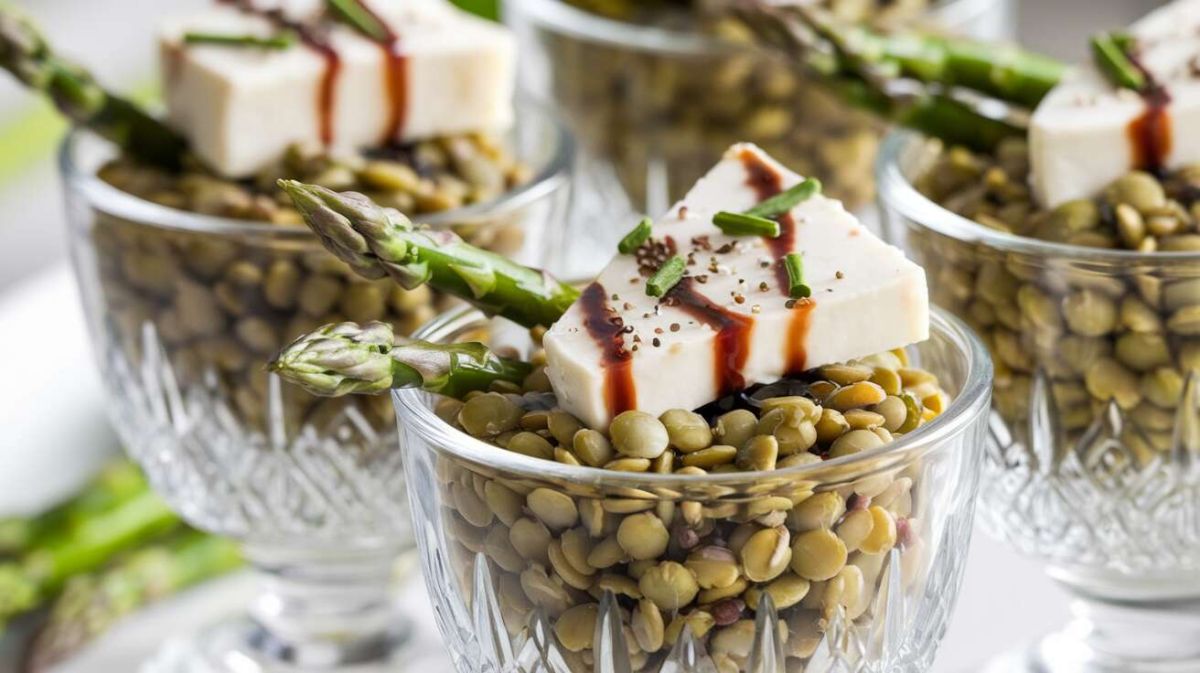 Recette de verrines légères aux lentilles, asperges et fromage frais