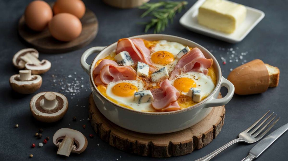 Des œufs cocotte au jambon et champignons qui vont vous séduire