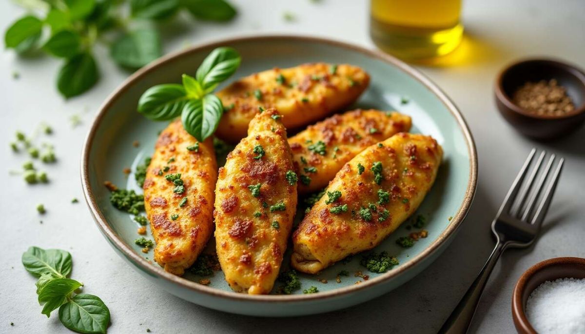 Savourez des aiguillettes de poulet au pesto légères et croustillantes